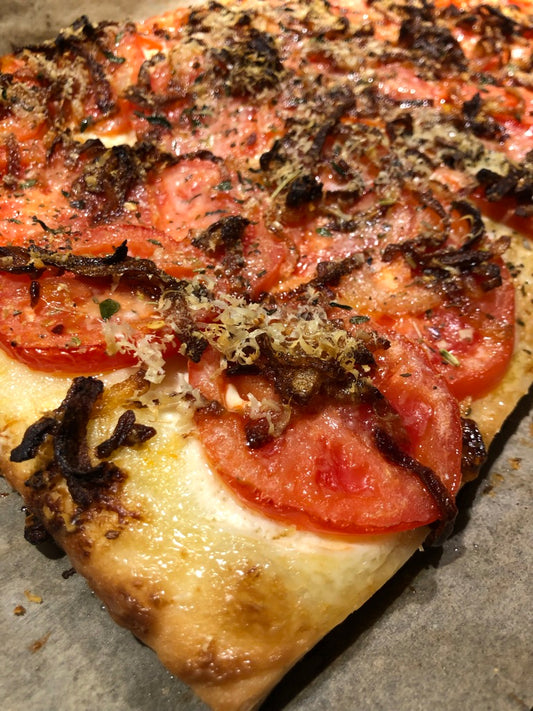 Tomato & Caramelized Onion Puff Pastry Pizza