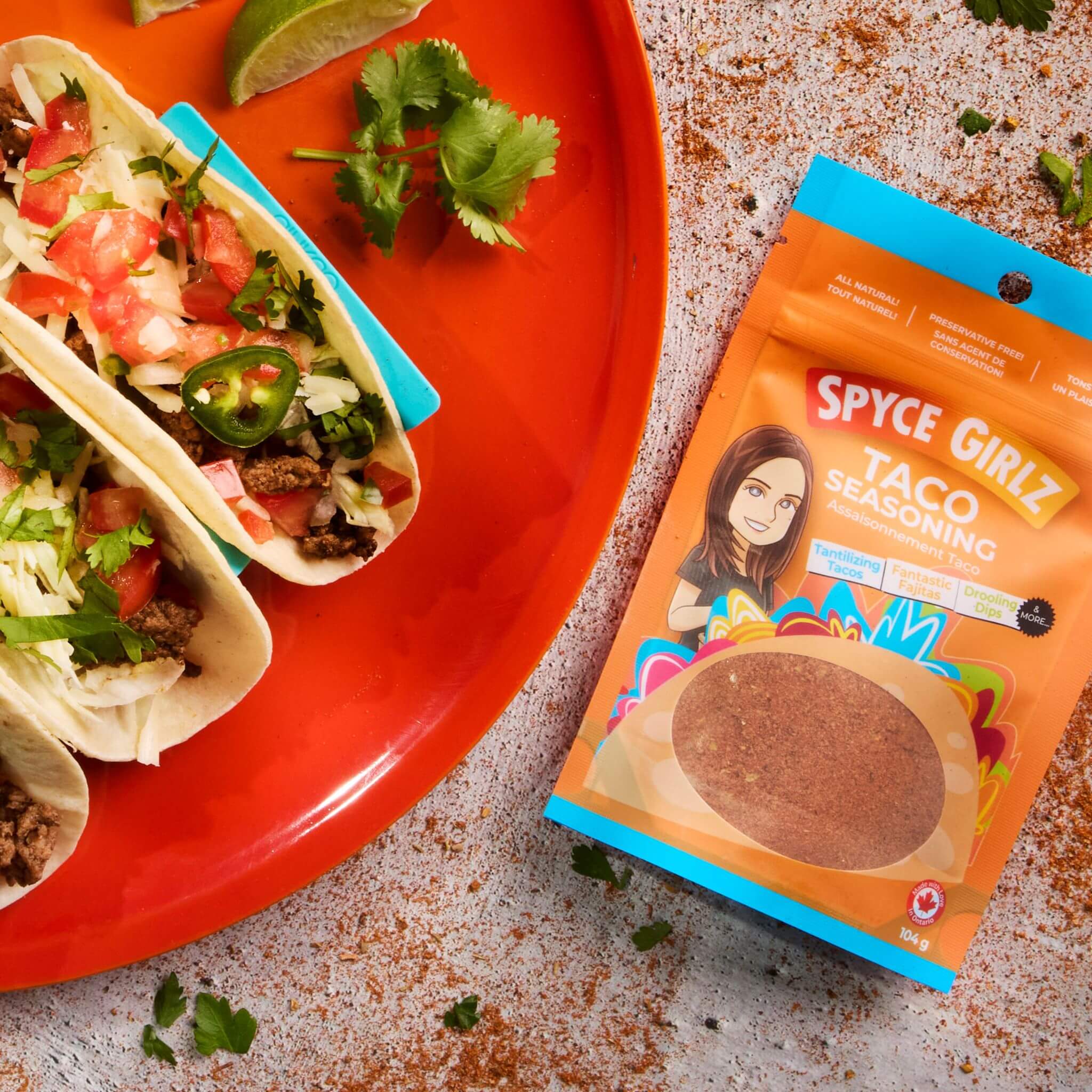 Spyce Girlz all natural Taco Seasoning used on homemade beef tacos